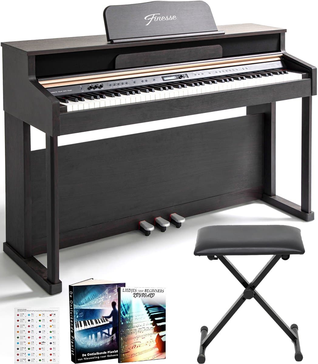 Finesse Digitale Piano - 88 Gewogen Toetsen - met Frame, Pedalen & Kruk - Keyboard Piano - Elektrische Piano - Volwassene & Kind — afbeelding 1