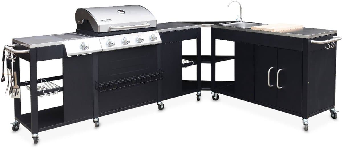 sweeek - Gasbarbecue met 4 branders + 1 zijbrander, buitenkeuken met gootsteen, keukengerei en thermometer - rochefort — afbeelding 1