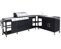 sweeek - Gasbarbecue met 4 branders + 1 zijbrander, buitenkeuken met gootsteen, keukengerei en thermometer - rochefort