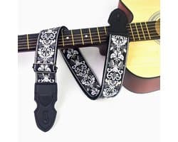 P&P® - Professionele Verstelbare Stevige Gitaarband - Guitar strap Band - Luxe Gitaarriem - Bas/Elektrische /Akoestische/ Klassieke Gitaar - Geborduurd Grijs - Zwart -Wit