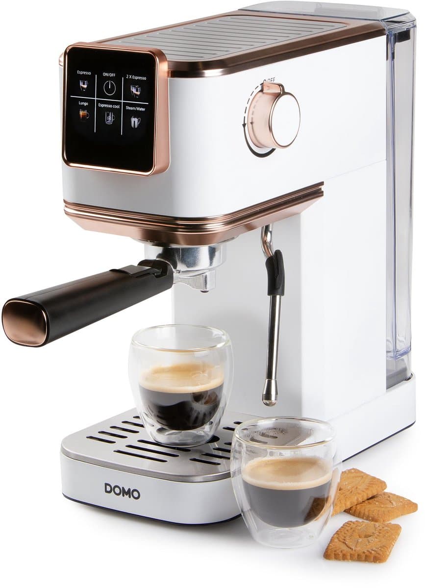 DOMO DO746K Espressomachine - Met Stoompijpje - 20 Bar - Pistonmachine - Koffiecupmachine - Wit - Rosé — afbeelding 1