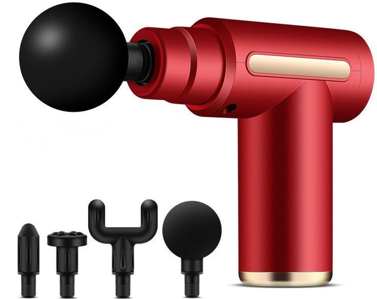 Mini spiermassagepistool - Ultrastille massagepistool - 6 snelheden - 4 massagekoppen - LCD-scherm - Draagbare elektrische massage-apparaat - Verlicht spierpijn -13*13.3*5cm-Rood - 3 eenheden — afbeelding 1