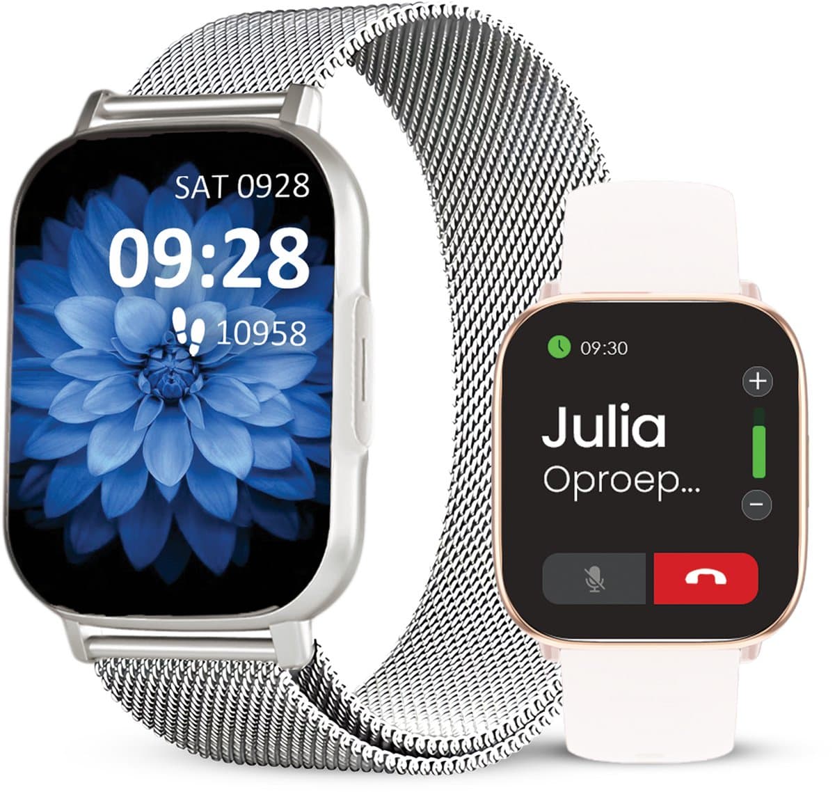 Avalue AMOLED Smartwatch Dames & Heren - AI Feature - Stappenteller - Bloeddrukmeter - Geschikt voor alle Smartphones - RVS en Siliconen Band - Wit — afbeelding 1