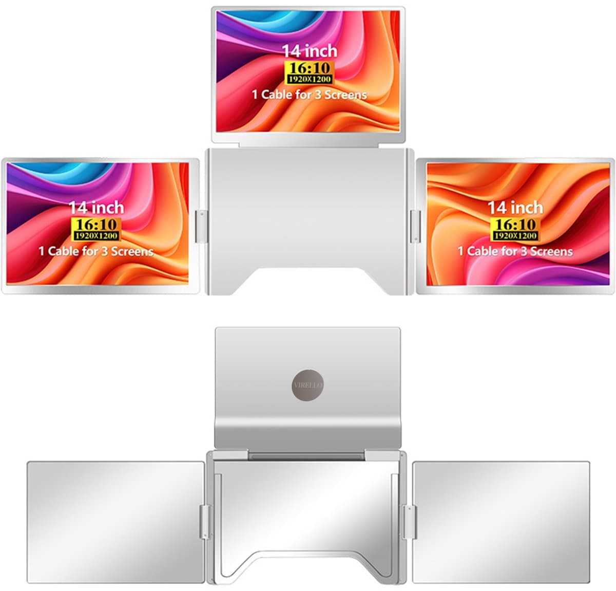 Virello® OneCable 14’’ - Portable Quad Monitor - Inclusief Beschermhoes - Draagbaar Beeldscherm - Draagbare Monitor - Full HD - IPS - Grijs — afbeelding 1