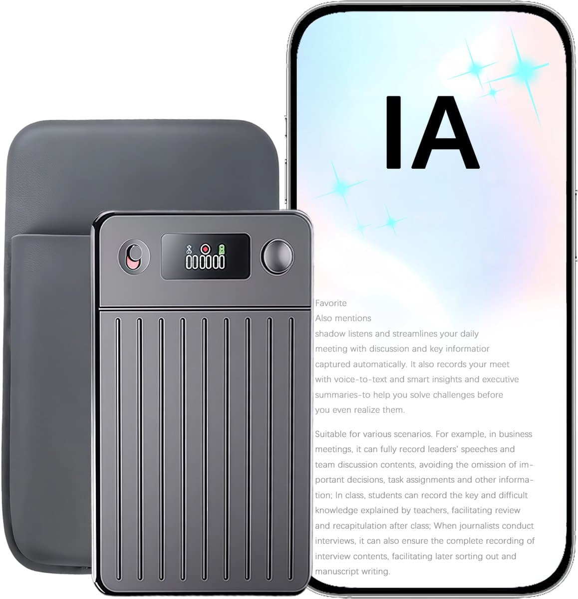 AI Note Taker - Slimme AI Spraakrecorder - AI Voice Recorder 64GB - Transcriptie & Samenvatting in Nederlands & 256 Talen - Dubbele Microfoon - Voor Onderwijs, Vergaderingen & Interviews — afbeelding 1