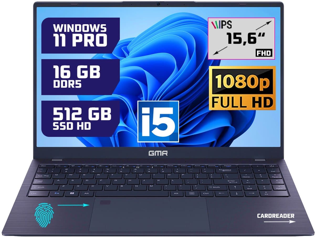 Krachtige 15.6" Full HD Notebook | Snelle Intel Core i5 & 512GB SSD | 16GB DDR5 Geheugen | Windows 11 Pro Editie voor Zakelijk, Thuis en Studie — afbeelding 1