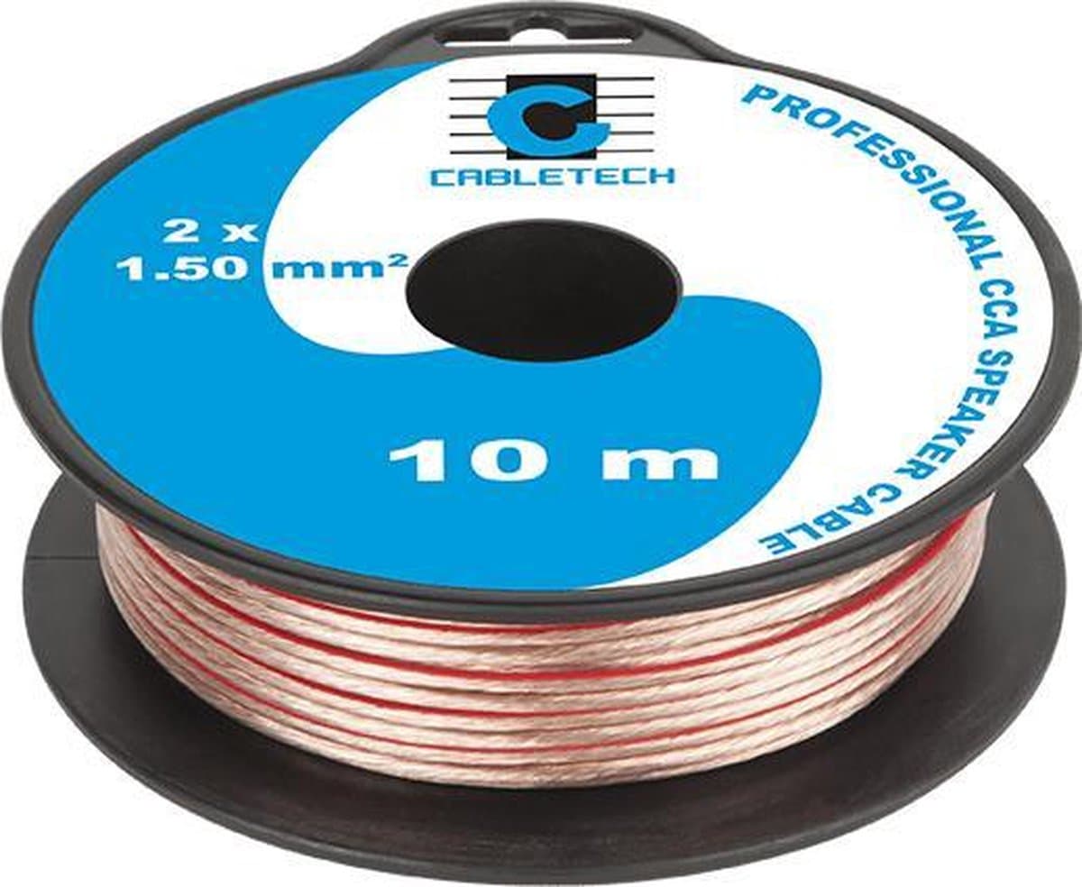 Speaker kabel luidsprekersnoer CCA Transparant 2x 1.5mm mini haspel 10 meter — afbeelding 1