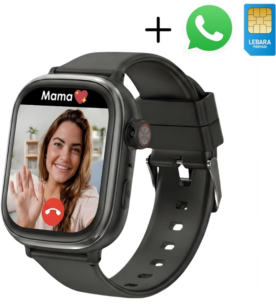 Kinder Smartwatch met Simkaart – Smartwatch Tiener - Smartwatch Kinderen met GPS – Horloge kids smartwatch met Whatsapp - Waterdicht IPX7, WiFi & Bluetooth – GPS Kinderhorloge – Zwart — afbeelding 1