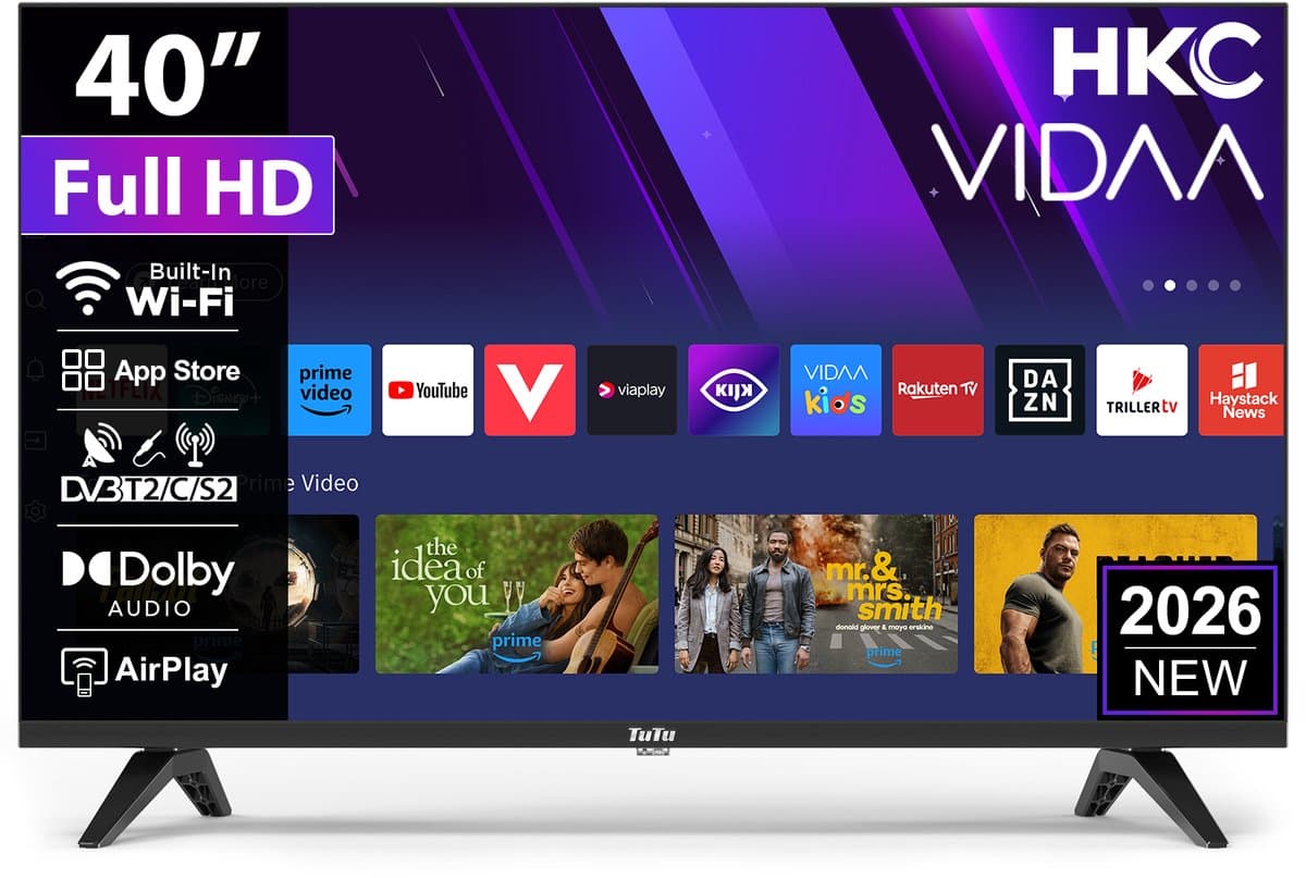 HKC VIDAA Smart TV - LED Full HD - 40 inch/102 cm - AirPlay & Hotelmodus - HDMI x3, USB x2, CI+ - Tripple Tuner DVB-T/T2/S/S2/C - Frameless Design - Geassembleerd in Eindhoven - H40Q1F-V — afbeelding 1
