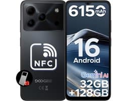 DOOGEE Note 56 Pro - Smartphone - 32GB RAM + 128GB ROM(2TB/TF) - Gemini AI - Android 16 - 6150mAh - 6,56 inch HD + 90Hz - 4G Dual SIM - Gemini AI - OTG - NFC - Face ID - GPS - Zwart