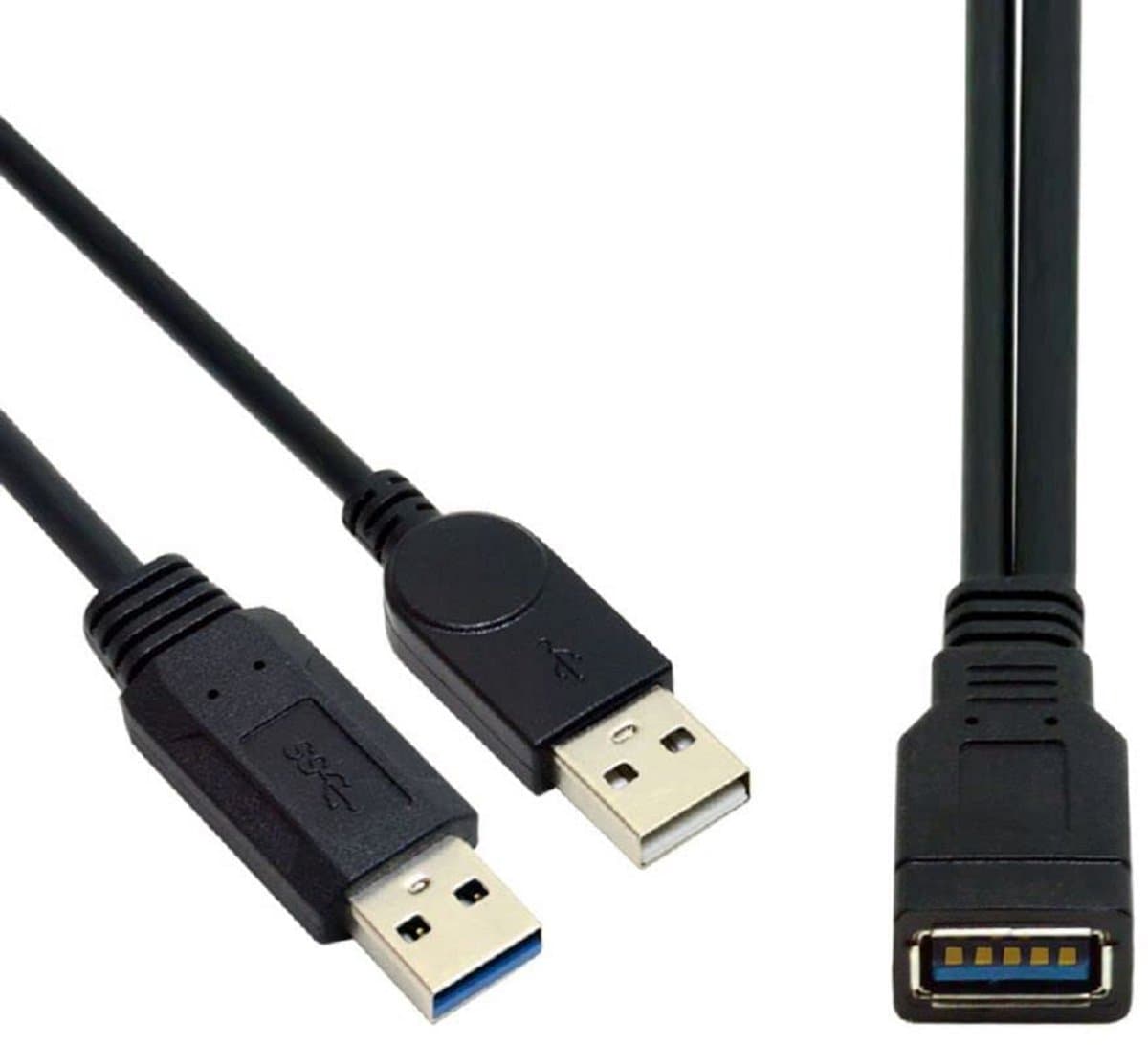 USB 3.0 Vrouwelijk naar Dubbele USB Mannelijke Y-Kabel voor Extra Stroom en Data — afbeelding 1