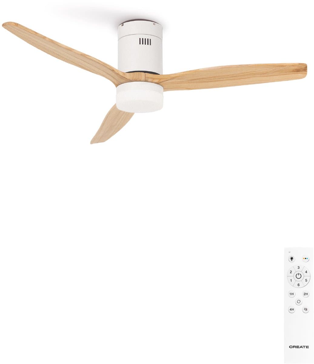 CREATE - Plafondventilator 40W silent Ø132 cm - Met Verlichting drie temperaturen - Met Afstandsbediening - 6 Snelheden - Timer - Zomer/Winter functie - Wit - WIND CALM — afbeelding 1