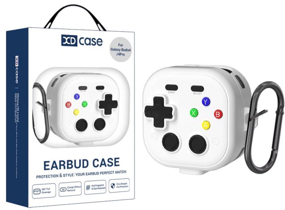 XDcase - hoesje geschikt voor Samsung Galaxy Buds4 / 4 pro soft case cover - wit - TPU hoesje Beschermhoes - Samsung Galaxy Buds 4 / 4 Pro Cover - Buds4 hoesje - Retro Game Console Design — afbeelding 1