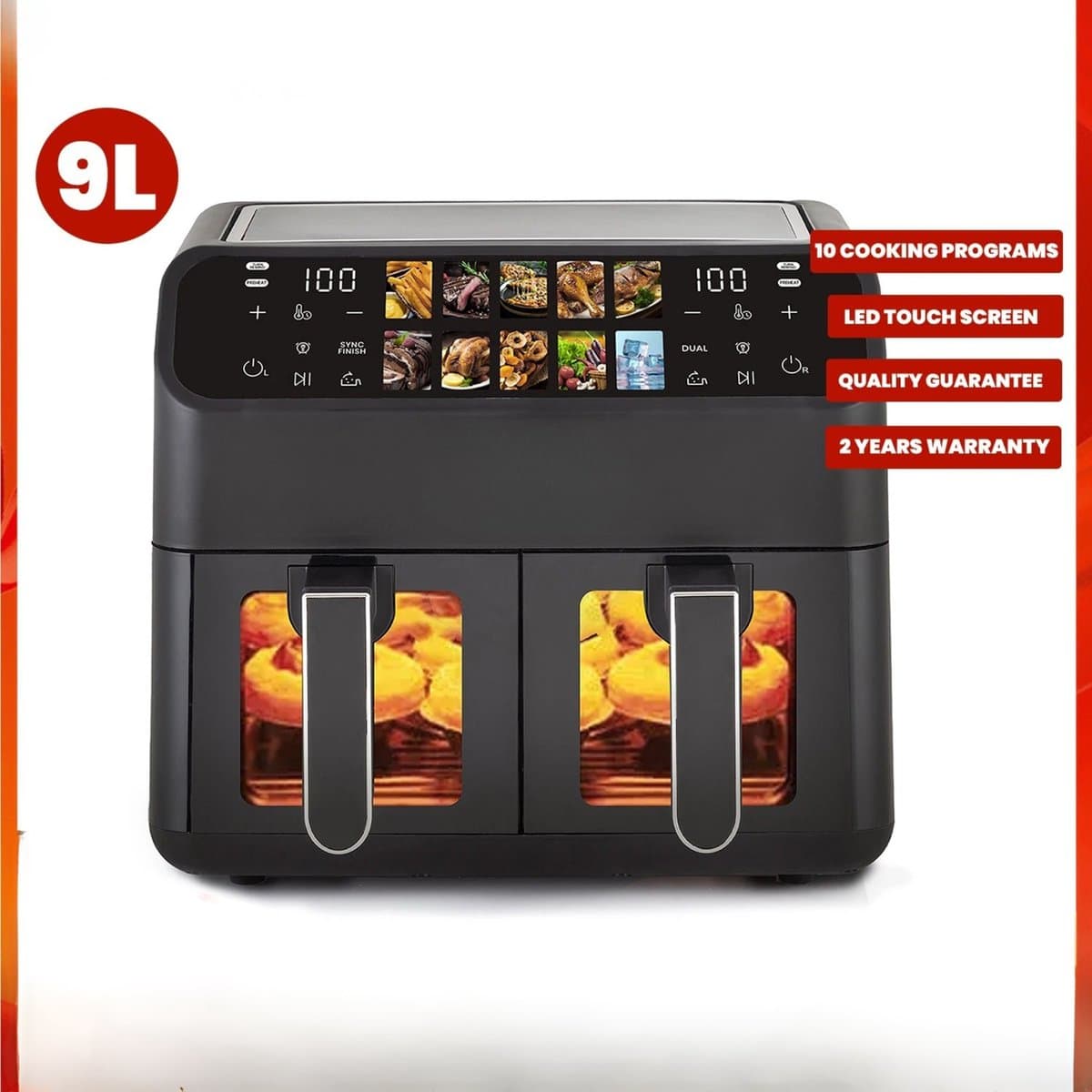 Norvia - Dubbele airfryer - XXL - 9L - 2000 W - 2 manden - 10 vooraf ingestelde kookprogramma's - Helder kijkraam - 200°C — afbeelding 1