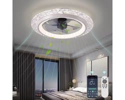 Crystal Ventilator Lamp - Wit - 50 cm - LED - Dimbaar - Met Afstandsbediening en APP - 6 Snelheden - Stille Flush Mount Ventilator - Moderne Slaapkamerlamp