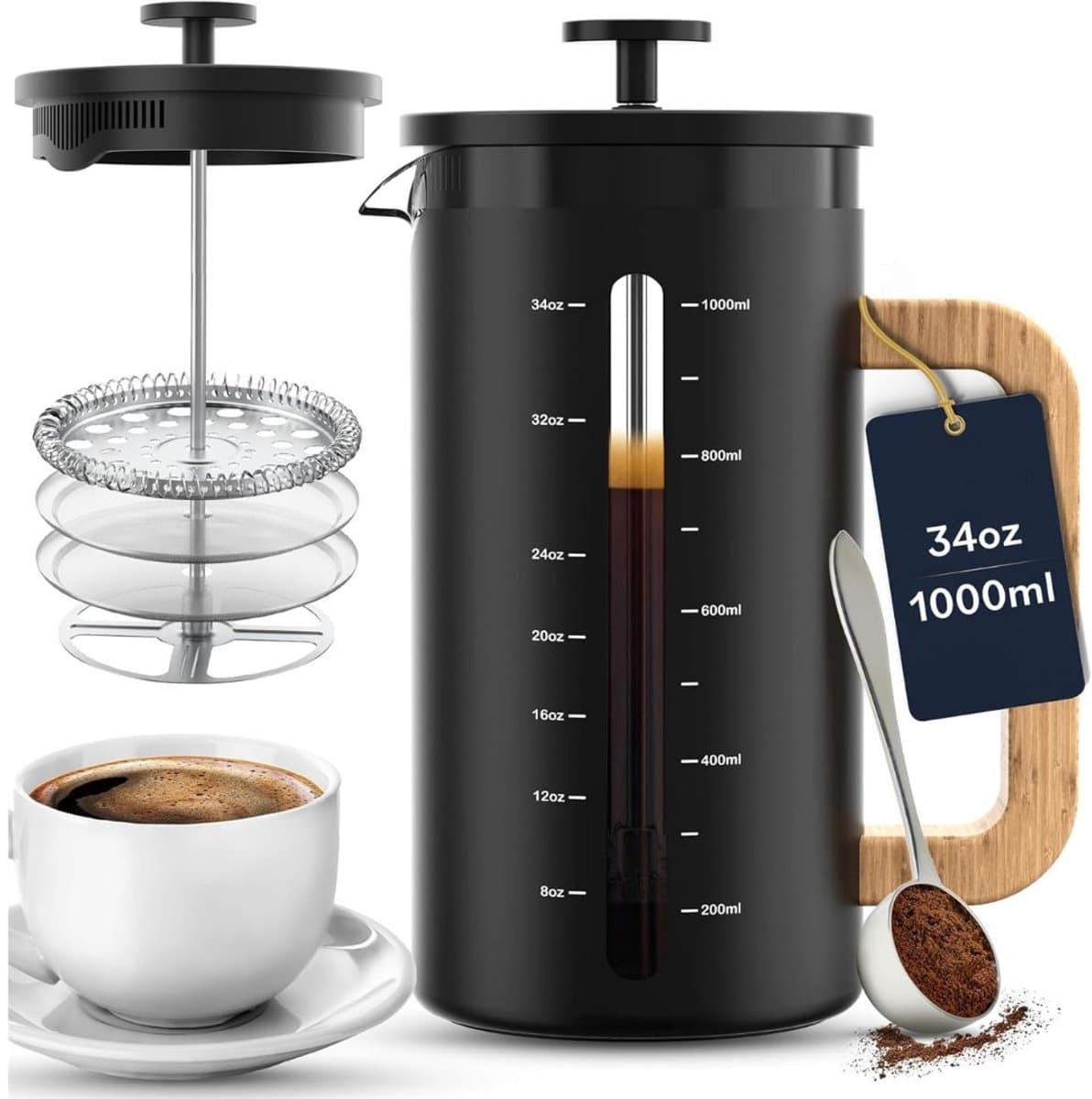 CLVP® French Press Koffiemaker - Koffiepers - Verse Koffie Maker — afbeelding 1