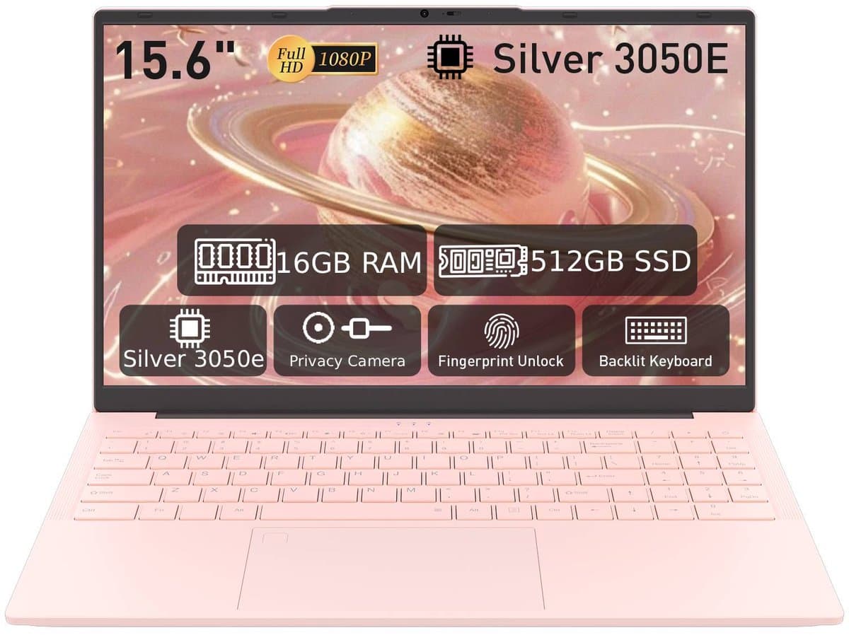 Laptop 15,6 inch, 16 GB DDR4, 512 GB SSD, Dual-Core 3050E (tot 2,80 GHz), notebook met vingerafdruksensor, verlicht toetsenbord, dubbele luidsprekers, HDMI, laptop voor studenten en kantoor — afbeelding 1