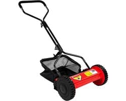 Aura® Grasmaaier Handmatig – Grastrimmer Met 21 Liter Opvangbak – Handmaaier Met 5 Messen – Rood - 60cm x 50cm x 124cm