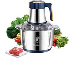 Hakmolen - Hakmolen electrisch - Hakmolen Elektrisch - Elektrische hakmolen - Vleesmolen - Multifunctionele hakker - 5L - 500W - 5 snelheidsniveaus - RVS - Vlees - Groenten - Fruit - Blauw