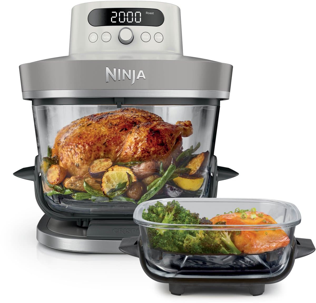 Ninja CRISPi PRO 7-in-1 Glazen Airfryer met 7 functies - Airfryen, Bakken, Braden, Rijzen, Drogen. Max Crisp en Opnieuw krokant maken - 2.3 liter en 5.7 liter glazen schaal - PFAS vrij koken - Stone - AS101EULG — afbeelding 1
