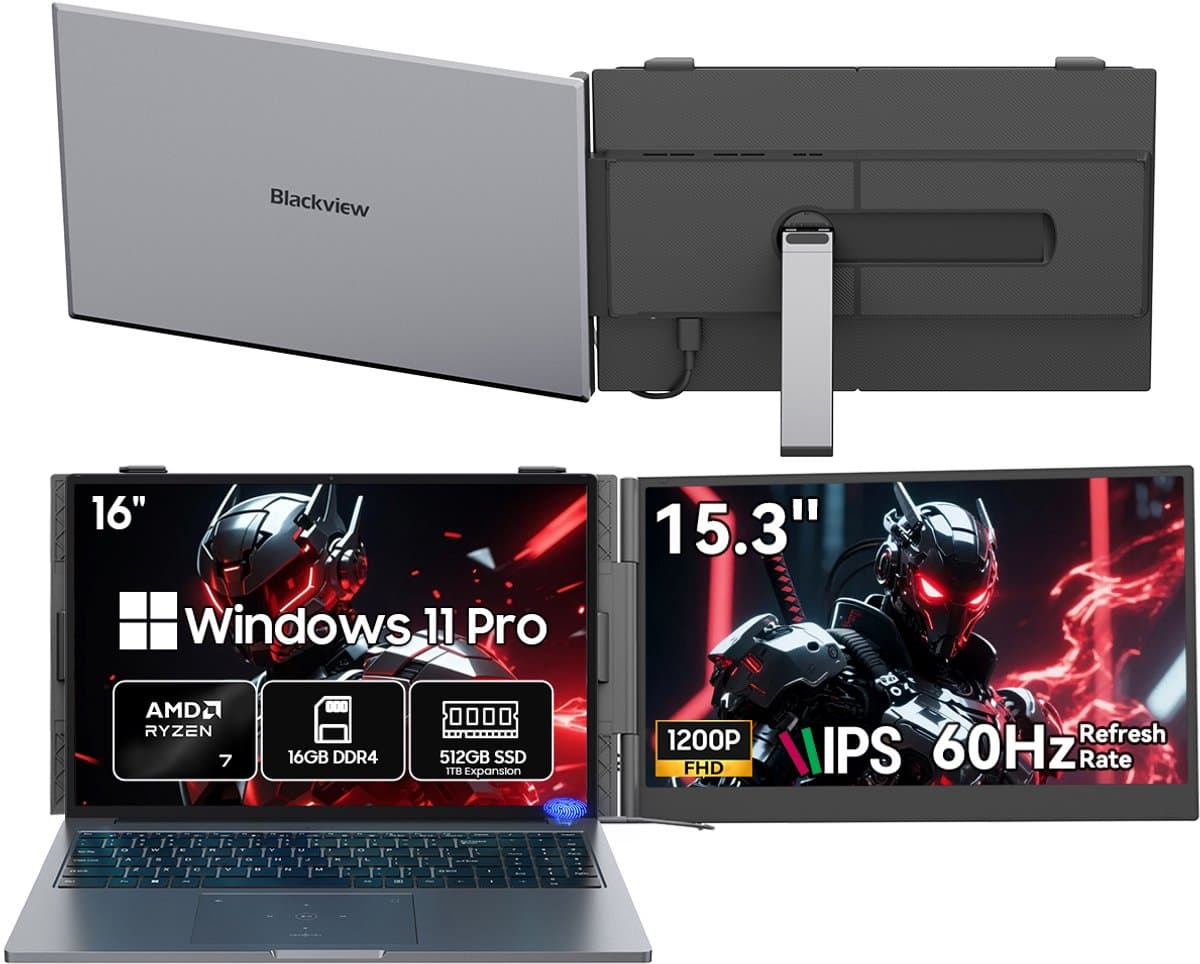 Blackview GamiBook8 Gaming Laptop (AMD Ryzen7 7735HS/16G/512G) + SCM8 15,3" Draagbare Monitor Set, HD Creatie & Gaming Accessoires (Laptop Tas/Muis/Toetsenbordstickers, Grijs) — afbeelding 1