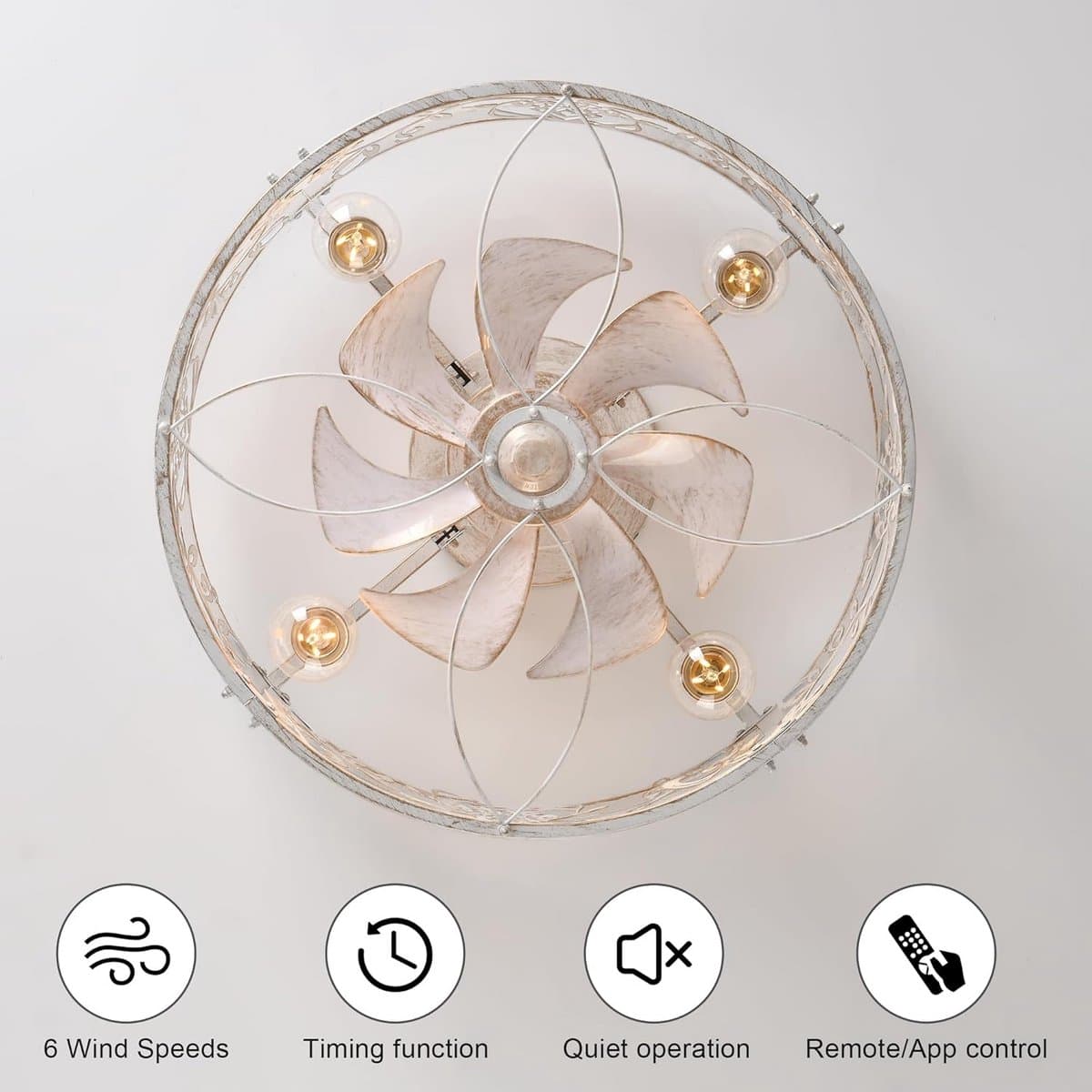 Industriële Plafondventilator met Verlichting Wit Laag Profiel 51cm met Afstandsbediening — afbeelding 1