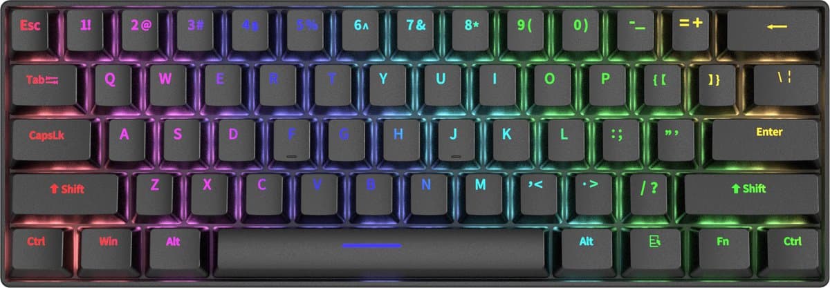Furycube H61K - Mechanisch Gaming Toetsenbord - 61 Toetsen - Bedraad - RGB Verlichting - Soldeerbare Switches - Zwart — afbeelding 1