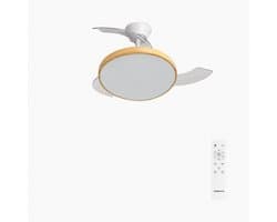 CREATE - Plafondventilator 40W stil met intrekbare bladen met licht - Ø91cm - Wit / Licht hout - Afstandsbediening - WIND CLEAR STUDIO