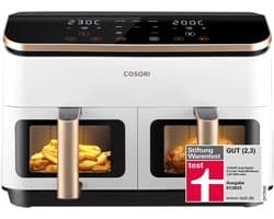 Heteluchtfriteuse met 2 Kamers - Dubbele Mand Frituur - Gelijk Tijd Koken - Kijkvenster & Metaal - 85 Liter