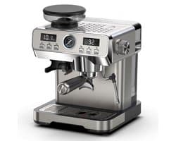 Bresco® Barista Espressomachine – Pistonmachine met Koffiemolen – RVS Koffiemachine melkopschuimer – Bonenmaler – Brushed Stainless Steel