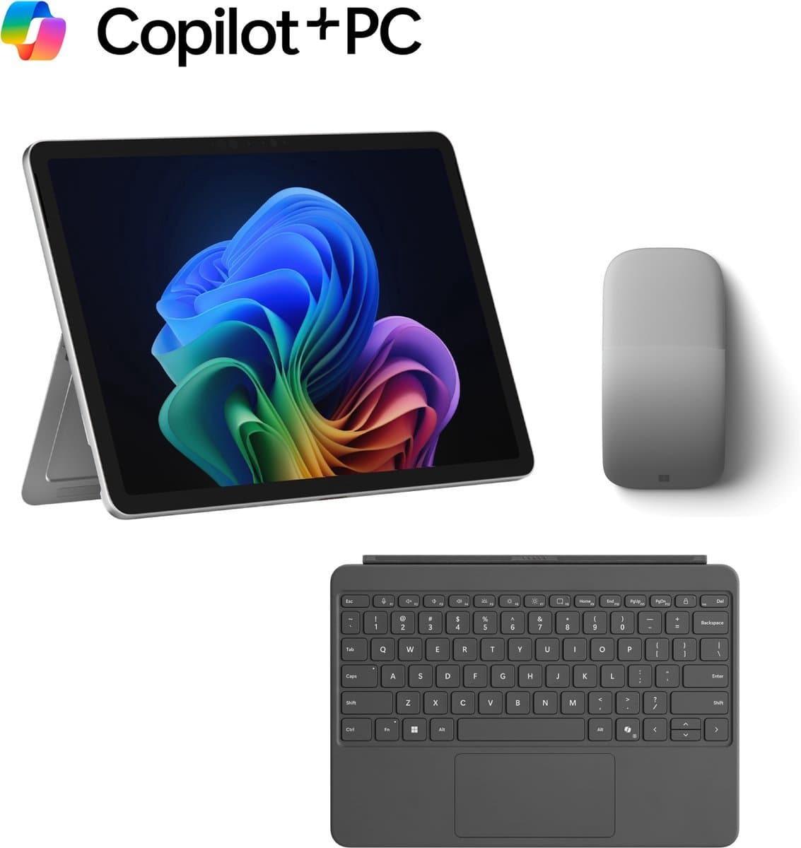 Microsoft Surface Pro - Copilot + Laptop + Pro Keyboard & Arc Muis - 12 inch Touchscreen - 16GB RAM/ 512GB SSD - Platinum — afbeelding 1