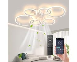 6 Ringen Plafondventilator - Dimbaar Met Afstandsbediening & APP - Wit - 6 Snelheden - Smart lamp - Moderne Ventilator