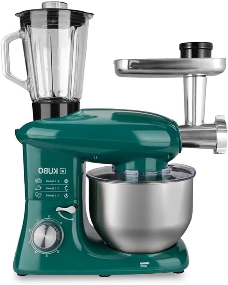 Foodprocessor Met 7 Accessoires - Mengbeker - Vleesmolen - Grote Kom - Beschermdeksel - Garde - Mixer En Kneedmachine - Groen - 6 Liter — afbeelding 1