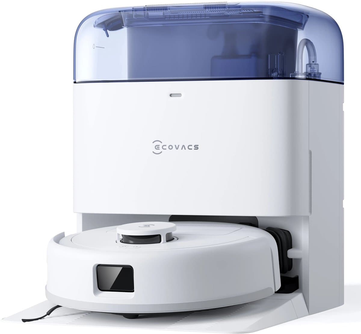 ECOVACS - DEEBOT Mini Blauw - compacte Robotstofzuiger - 9.000 Pa zuigkracht- Zelfreinigende Robotstofzuiger met Warmwater – Dweilsysteem - Automatisch Leegstation - Geschikt voor dierenharen — afbeelding 1
