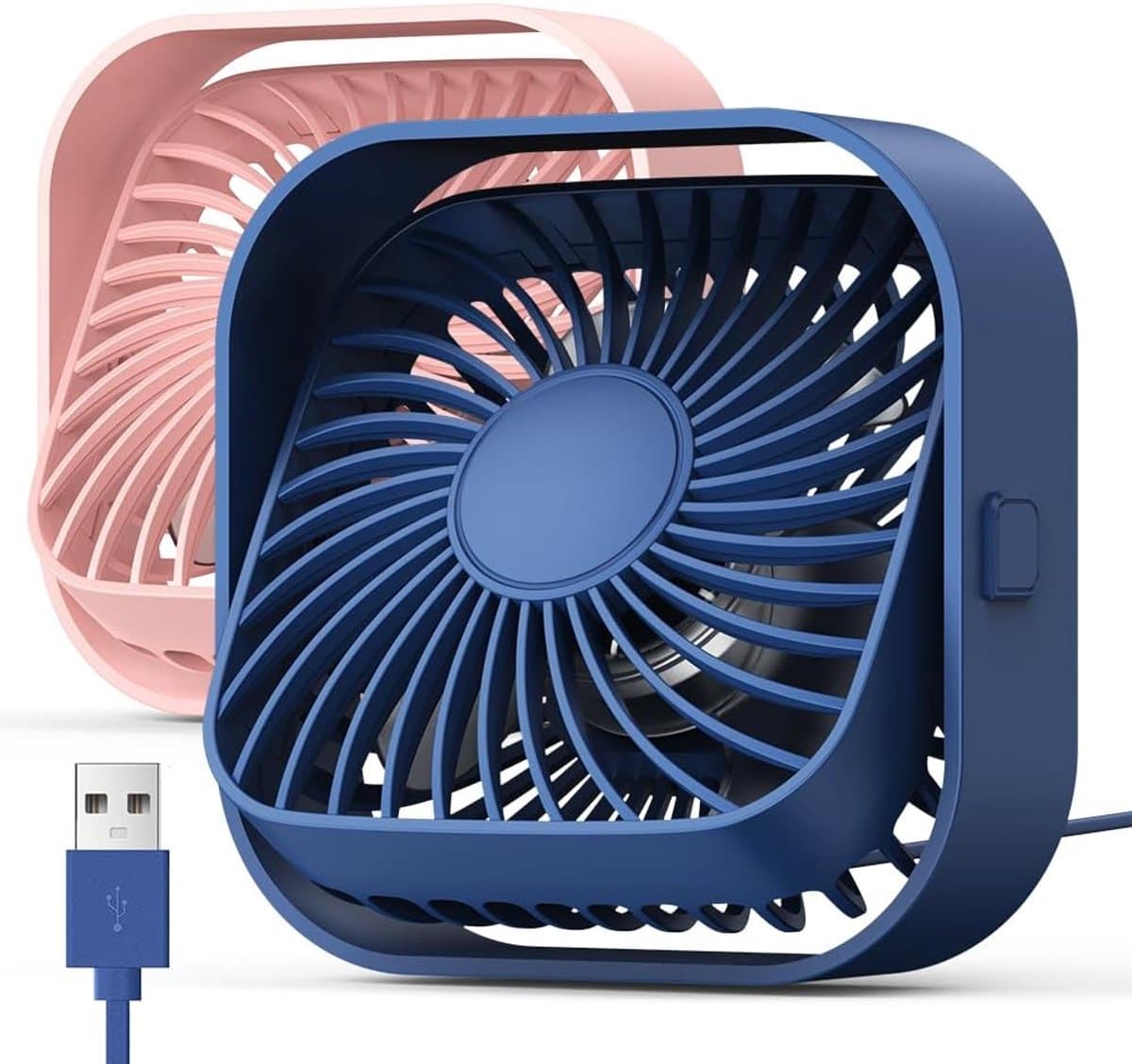 Ventilator - Fan - Tafelventilator - Stil en compact - Antislip ontwerp - USB - voeding - 360° verstelbaar - Draagbare ventilator met 3 snelheden - Geschikt voor kantoor, thuis en in de zomer - 2 - pack blauw en roze — afbeelding 1