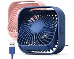 Ventilator - Fan - Tafelventilator - Stil en compact - Antislip ontwerp - USB - voeding - 360° verstelbaar - Draagbare ventilator met 3 snelheden - Geschikt voor kantoor, thuis en in de zomer - 2 - pack blauw en roze
