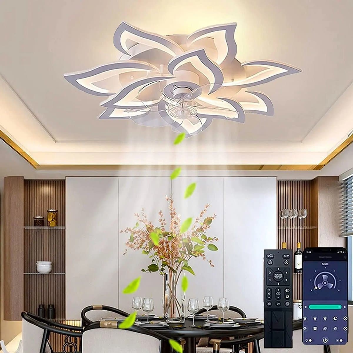 10 Lotus Ventilator Lamp - Plafondventilator - Smart Lamp - Met Dimmer - 3 Standen Ventilator - Keuken Lamp - Woonkamerlamp - Moderne lamp — afbeelding 1