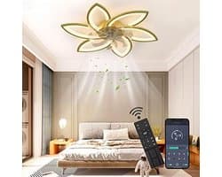 6 Sterren Plafondlamp Met Ventilator - Goud - Met Afstandsbediening - Smart lamp - Dimbaar Met App - 6 Standen Ventilator - Woonkamerlamp - Moderne lamp - Plafoniere