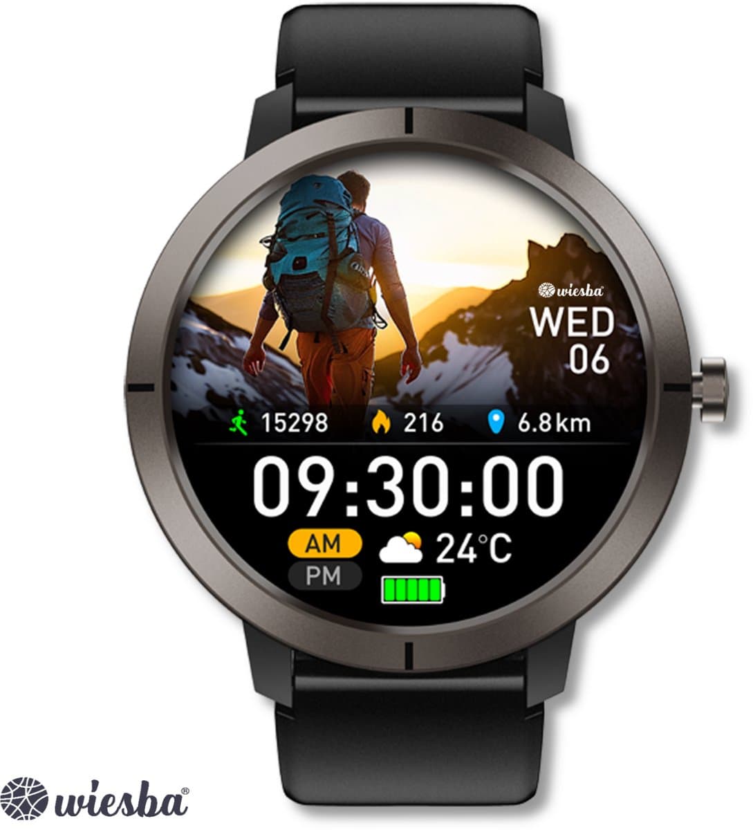 Wiesba Smartwatch Ultra-performance 76 - Sporthorloge met Hartslagmeter -Stappenteller - Sport Horloge met Belfunctie - Smart Watch Saturatiemeter - Smartwatch 1.32inch - 466*466 Resolutie - GPS - Android/iOS - Zwart — afbeelding 1