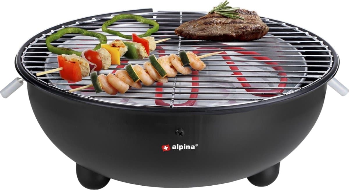 alpina Elektrische BBQ 1250W - Tafel Barbecue zonder Rook - Barbecuegrill met Grillrooster Ø30cm - Geschikt voor Binnen Gebruik - Zwart — afbeelding 1