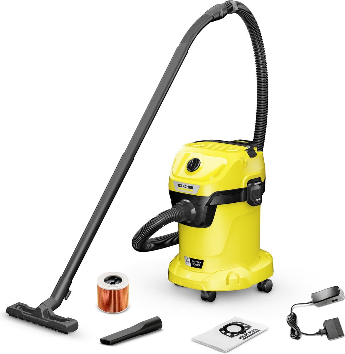 Kärcher WD 3-18 Battery Set V-17/20 Nat- en Droogzuiger - 18 V - Accu 18 V / 5,0 Ah en lader inbegrepen - 17 l - Patroonfilter — afbeelding 1