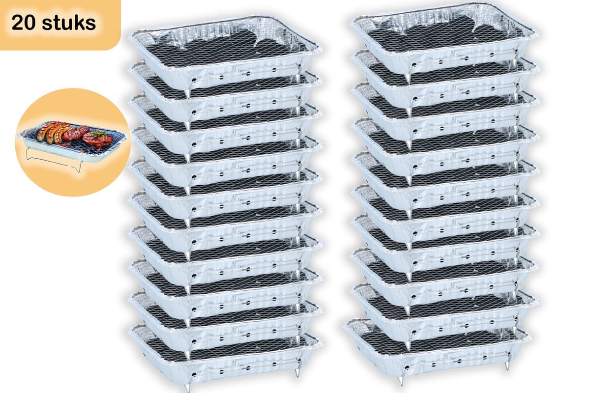 Wegwerp BBQ 20 stuks – Gebruiksklare Barbecue met 600g Houtskool – Instant Wegwerpbarbecue voor Camping, Park en Strand — afbeelding 1