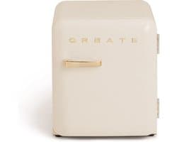 CREATE - Koelkast in retrostijl - Gebroken wit - Handvat Goud - FRIDGE RETRO 48L