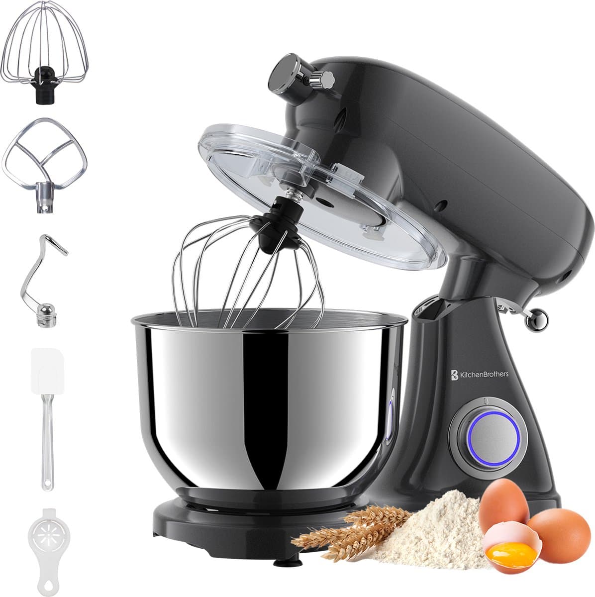 KitchenBrothers Keukenrobot - Keukenmachine - 6,2L Mengkom - 1800W - BPA-vrij - Keukenmixer - Aluminium - Antraciet — afbeelding 1