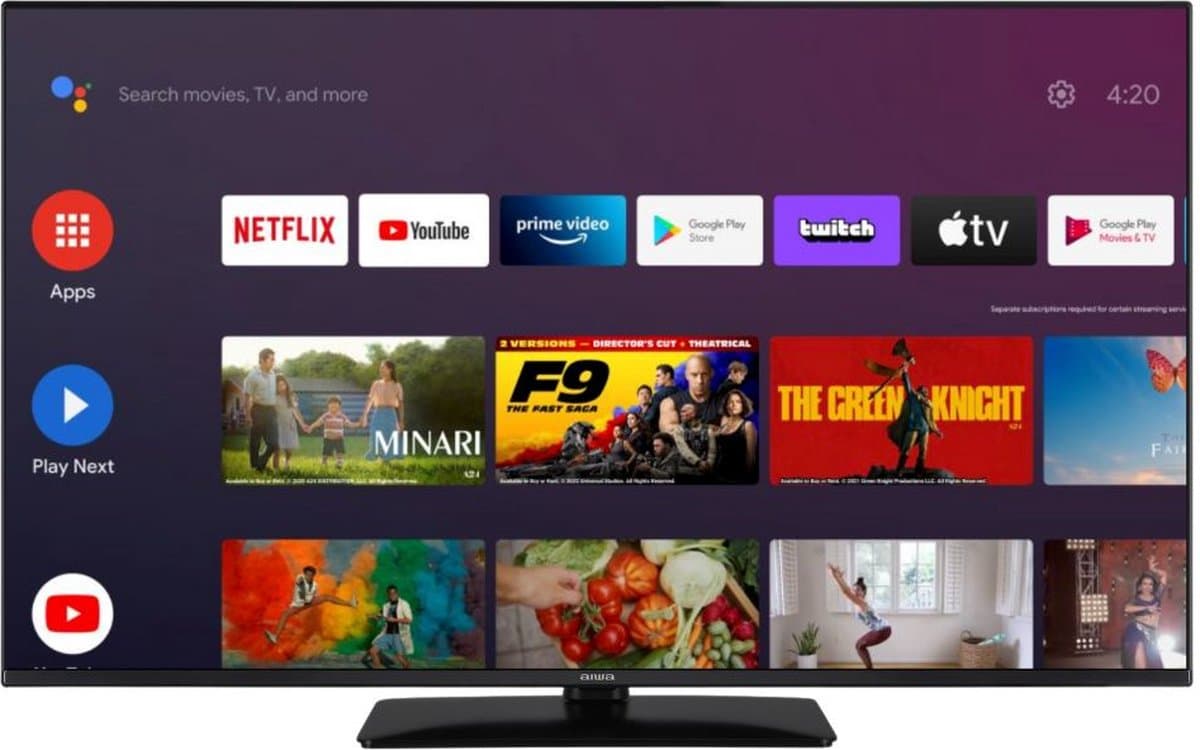 Aiwa 43AN7503UHD tv 109,2 cm (43") 4K Ultra HD Smart TV Wifi Zwart 350 cd/m² — afbeelding 1