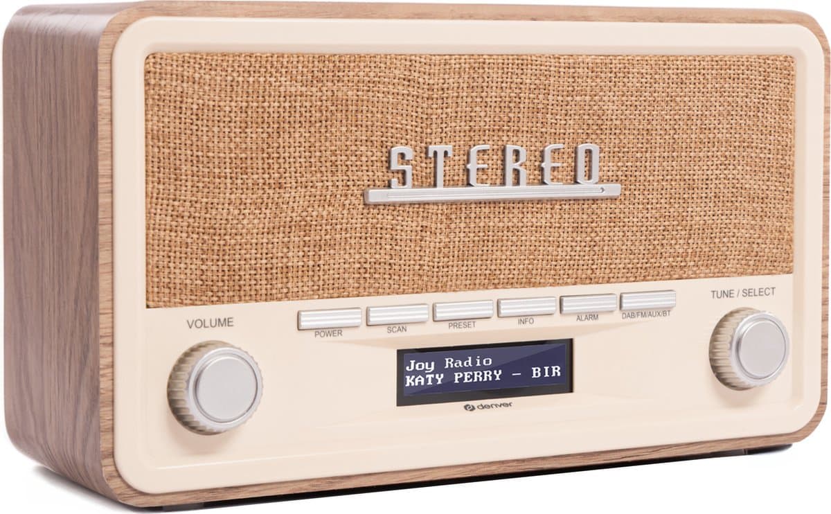 Denver DAB Radio - Retro Radio - Bluetooth - DAB+/ FM - Dimbaar - Batterijen & Netstroom - DAB18LW — afbeelding 1