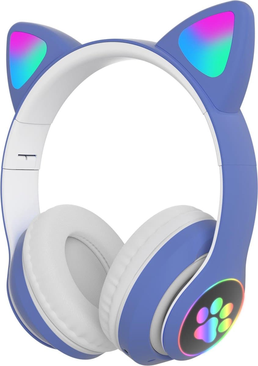 kinder hoofdtelefoon draadloos - Cat Headphone - Draadloze koptelefoon Bluetooth met led kattenoortjes blauw | Koptelefoon voor Kinderen - Met Led Kat Oortjes | met verlichting poot — afbeelding 1