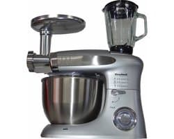 Keukenmachine 3in1 - Zilver - 2000W Kom 8L - hakmolen - crusher, blender, vleesmolen en diverse deeghaken - 6 snelheden + pulse functie