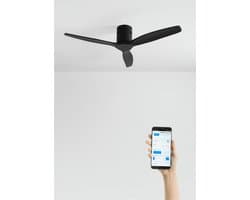 CREATE - Plafondventilator 40W silent 100% hout (Ø132cm) (ruimtes 10m²-25m²) - Zwart - Geen licht - WIFI + Afstandsbediening - WIND CALM NATURAL WOOD