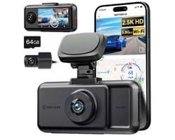 Redtiger A6 3CH 2K Touch Wifi Gps 64gb dashcam - Camera voor + achter + interieur - Wifi en Gps - Parkeermodus - 3,0 inch Lcd - 2.5K + Full HD resolutie - 64gb Micro SD kaart - dashcam voor auto